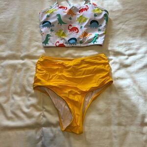 Zaful Dinosaur Print Bikini - White and Yellow